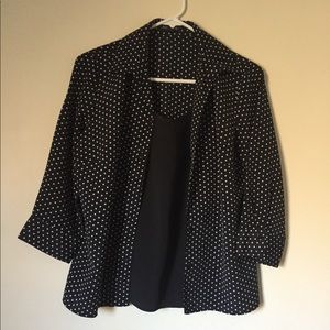 NWOT Black blouse with whit dots
